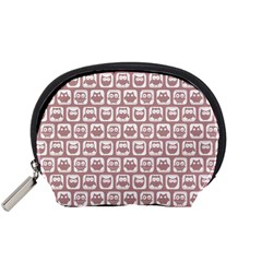 Light Pink And White Owl Pattern Accessory Pouches (small) 