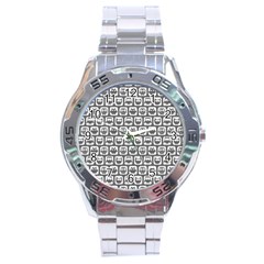 Gray And White Owl Pattern Stainless Steel Men s Watch by GardenOfOphir