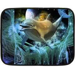 Funny Dolphin In The Universe Fleece Blanket (mini) by FantasyWorld7