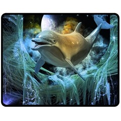 Funny Dolphin In The Universe Fleece Blanket (medium)  by FantasyWorld7