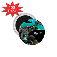 Cute Mermaid Playing With Orca 1 75  Magnets (100 Pack)  by FantasyWorld7