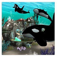 Cute Mermaid Playing With Orca Large Satin Scarf (square)