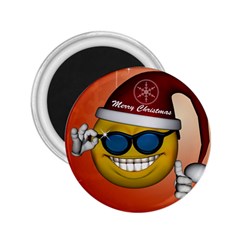 Funny Christmas Smiley With Sunglasses 2 25  Magnets by FantasyWorld7