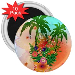 Tropical Design With Palm And Flowers 3  Magnets (10 Pack)  by FantasyWorld7