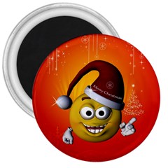 Cute Funny Christmas Smiley With Christmas Tree 3  Magnets by FantasyWorld7