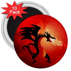 Funny, Cute Dragon With Fire 3  Magnets (10 Pack)  by FantasyWorld7