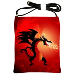 Funny, Cute Dragon With Fire Shoulder Sling Bags by FantasyWorld7