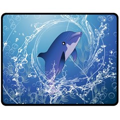 Cute Dolphin Jumping By A Circle Amde Of Water Fleece Blanket (medium)  by FantasyWorld7