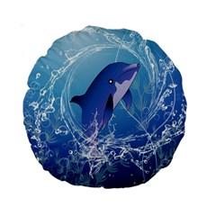 Cute Dolphin Jumping By A Circle Amde Of Water Standard 15  Premium Round Cushions by FantasyWorld7