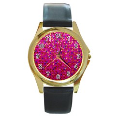 Polka Dot Sparkley Jewels 1 Round Gold Metal Watches by MedusArt