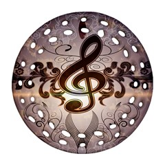 Music, Wonderful Clef With Floral Elements Round Filigree Ornament (2side) by FantasyWorld7