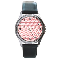 Chic Pretzel Illustrations Pattern Round Metal Watches by GardenOfOphir