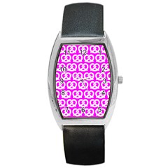 Pink Pretzel Illustrations Pattern Barrel Metal Watches by GardenOfOphir