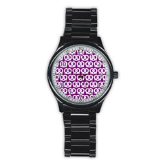 Purple Pretzel Illustrations Pattern Stainless Steel Round Watches by GardenOfOphir