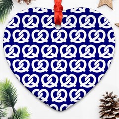 Navy Pretzel Illustrations Pattern Heart Ornament (2 Sides) by GardenOfOphir