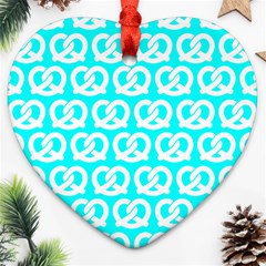 Aqua Pretzel Illustrations Pattern Heart Ornament (2 Sides) by GardenOfOphir