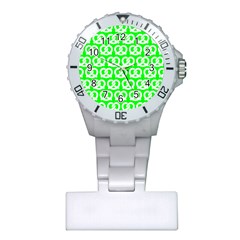 Neon Green Pretzel Illustrations Pattern Nurses Watches by GardenOfOphir