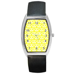 Yellow Pretzel Illustrations Pattern Barrel Metal Watches by GardenOfOphir