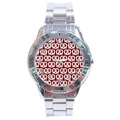 Red Pretzel Illustrations Pattern Stainless Steel Men s Watch by GardenOfOphir