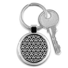 Black And White Pretzel Illustrations Pattern Key Chains (round)  by GardenOfOphir