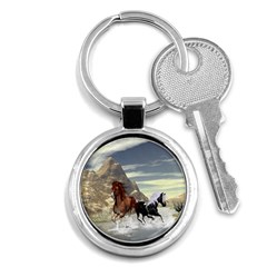 Beautiful Horses Running In A River Key Chains (round)  by FantasyWorld7