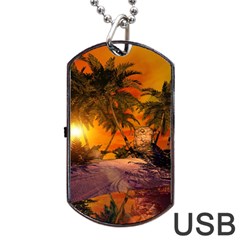 Wonderful Sunset In  A Fantasy World Dog Tag Usb Flash (one Side) by FantasyWorld7