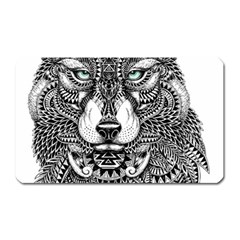 Intricate Elegant Wolf Head Illustration Magnet (rectangular) by Dushan