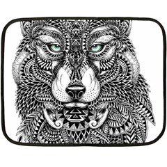 Intricate Elegant Wolf Head Illustration Fleece Blanket (mini) by Dushan