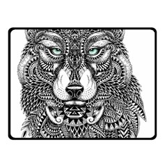 Intricate Elegant Wolf Head Illustration Double Sided Fleece Blanket (small)  by Dushan