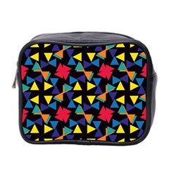 Colorful Triangles And Flowers Pattern Mini Toiletries Bag (two Sides) by LalyLauraFLM