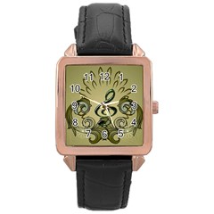 Decorative Clef With Damask In Soft Green Rose Gold Watches