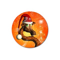 Funny Cute Christmas Giraffe With Christmas Hat Magnet 3  (round) by FantasyWorld7