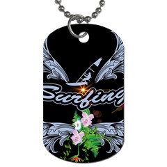 Surfboarder With Damask In Blue On Black Bakcground Dog Tag (two Sides)