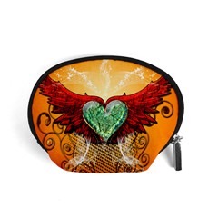 Beautiful Heart Made Of Diamond With Wings And Floral Elements Accessory Pouches (small) 