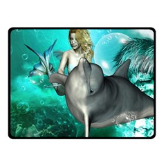 Beautiful Mermaid With  Dolphin With Bubbles And Water Splash Fleece Blanket (small) by FantasyWorld7