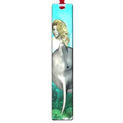 Beautiful Mermaid With  Dolphin With Bubbles And Water Splash Large Book Marks by FantasyWorld7