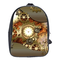 Steampunk, Wonderful Steampunk Design With Clocks And Gears In Golden Desing School Bags(large)  by FantasyWorld7