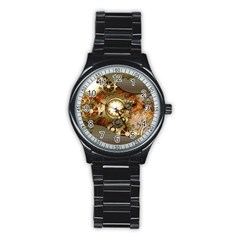 Steampunk, Wonderful Steampunk Design With Clocks And Gears In Golden Desing Stainless Steel Round Watches