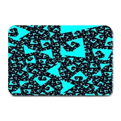 Teal On Black Funky Fractal Plate Mats