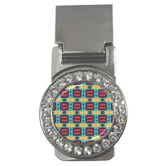 Blue Red And Yellow Shapes Pattern Money Clip (cz) by LalyLauraFLM