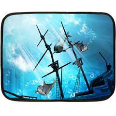 Awesome Ship Wreck With Dolphin And Light Effects Fleece Blanket (mini) by FantasyWorld7