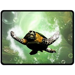 Wonderful Sea Turtle With Bubbles Double Sided Fleece Blanket (large) 