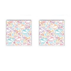 Cute Pastel Tones Elephant Pattern Cufflinks (square) by Dushan