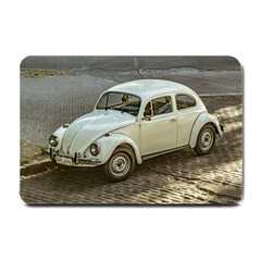 Classic Beetle Car Parked On Street Small Doormat  by dflcprints