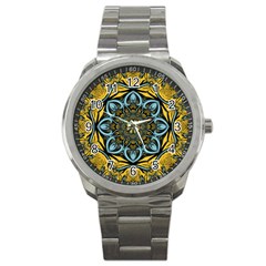 Blue Floral Fractal Sport Metal Watches by igorsin