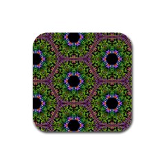 Repeated Geometric Circle Kaleidoscope Rubber Square Coaster (4 Pack)  by canvasngiftshop