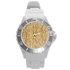 Light Beige Bamboo Round Plastic Sport Watch (l) by trendistuff