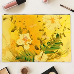 Wonderful Soft Yellow Flowers With Dragonflies Cosmetic Bag (xxl) 