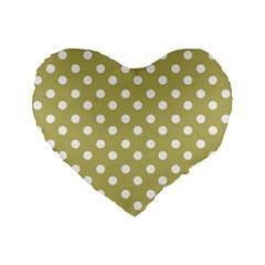 Lime Green Polka Dots Standard 16  Premium Heart Shape Cushions by GardenOfOphir