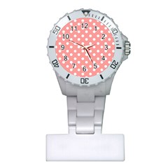 Coral And White Polka Dots Nurses Watches by GardenOfOphir